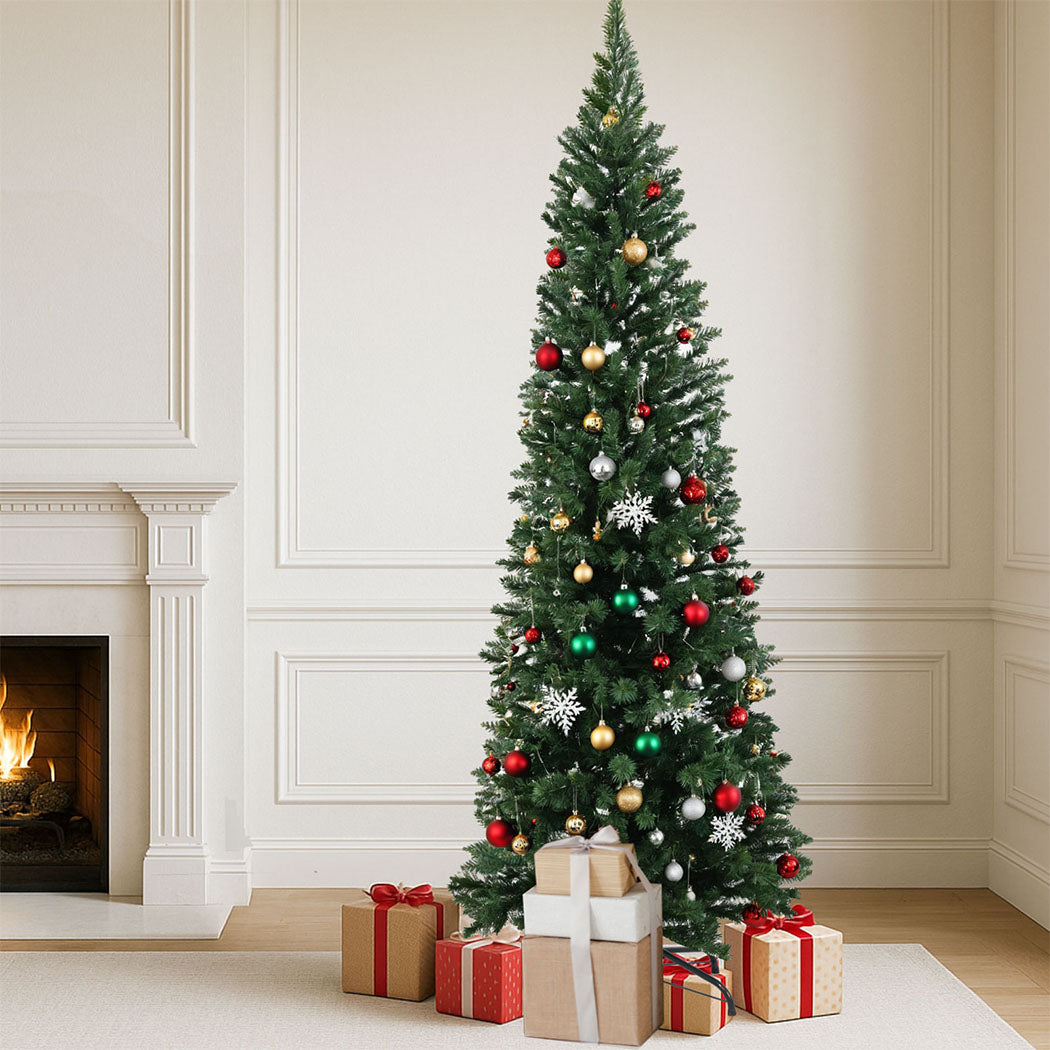 Santaco 2.1m Pencil Christmas Tree 800 Tips Slim Artificial Green