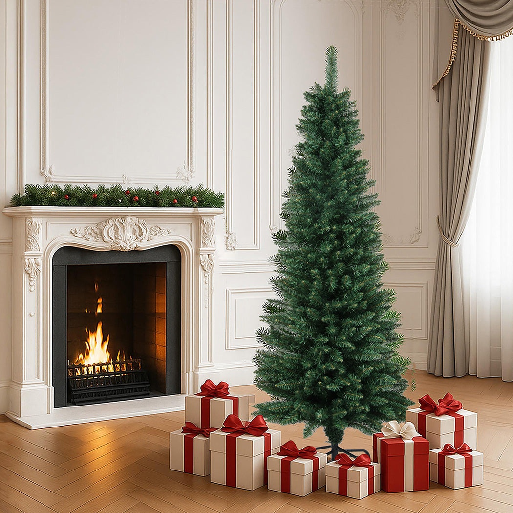 Santaco 1.5m Pencil Christmas Tree 350 Tips Slim Artificial Green