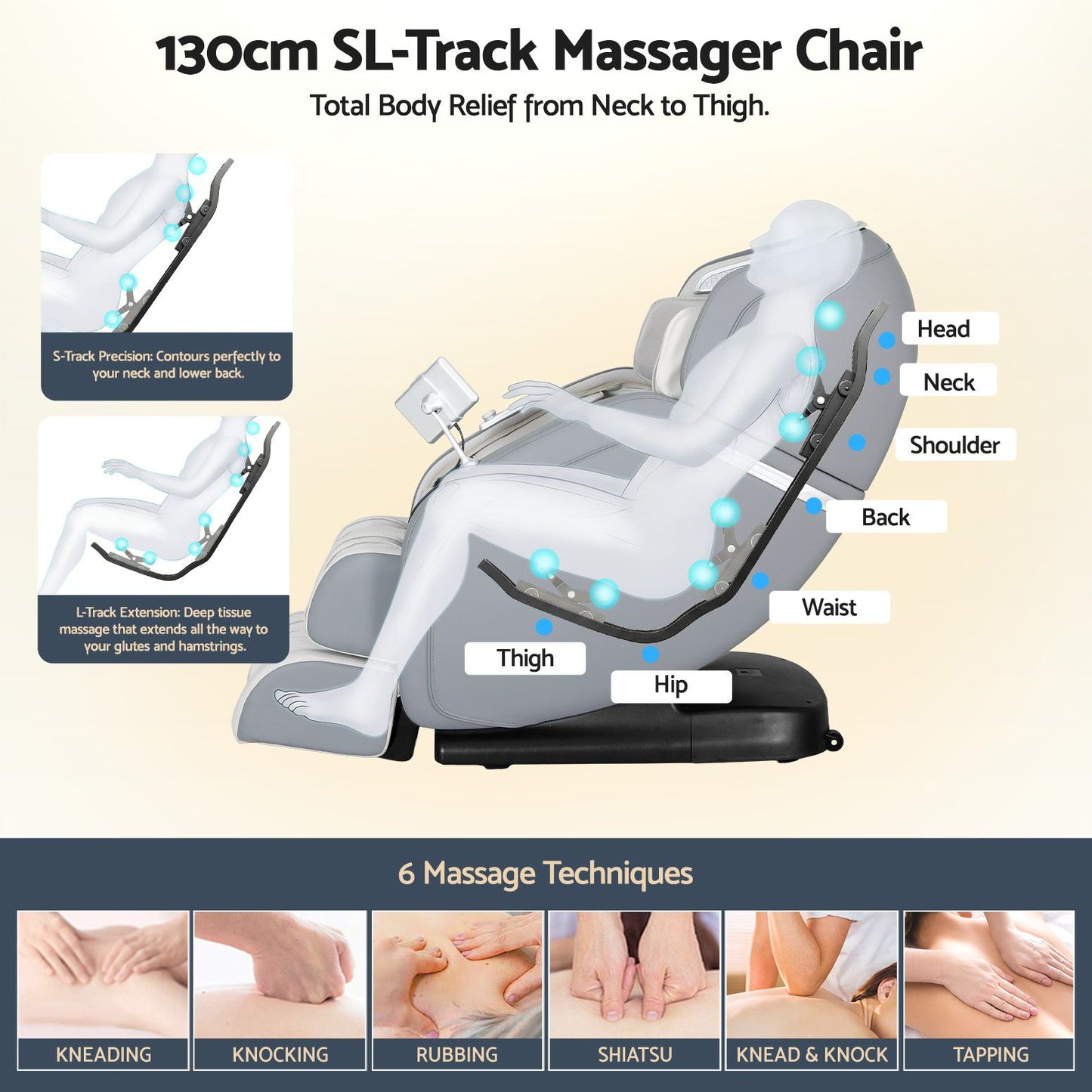 Livemor 4D Massage Chair SL-Track Zero Gravity 12 Programs 26 Airbags Bluetooth Grey