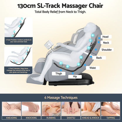 Livemor 4D Massage Chair SL-Track Zero Gravity 12 Programs 26 Airbags Bluetooth Grey