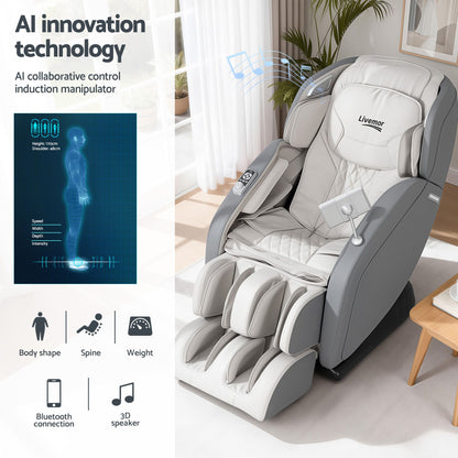 Livemor 4D Massage Chair SL-Track Zero Gravity 12 Programs 26 Airbags Bluetooth Grey