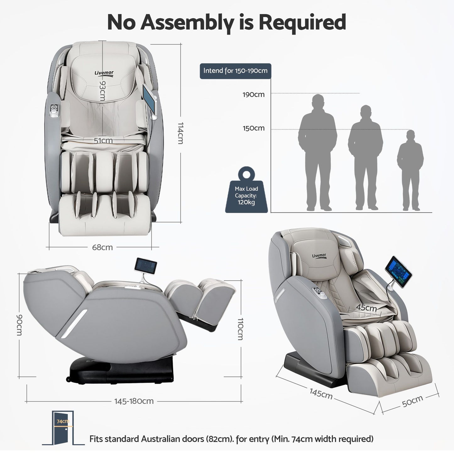 Livemor 4D Massage Chair SL-Track Zero Gravity 12 Programs 26 Airbags Bluetooth Grey