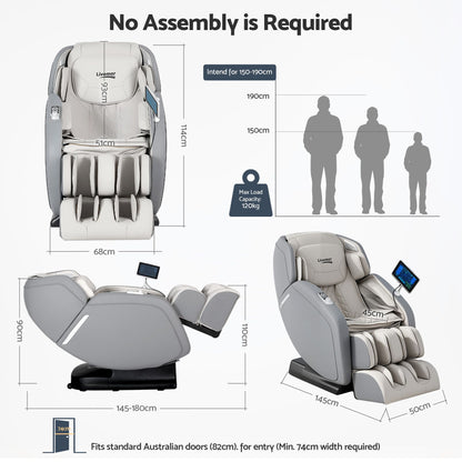 Livemor 4D Massage Chair SL-Track Zero Gravity 12 Programs 26 Airbags Bluetooth Grey