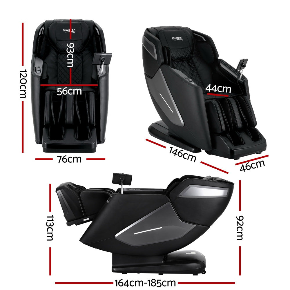 Livemor Reily 4D Massage Chair 135cm SL-Track Dual Roller Zero Gravity - Black