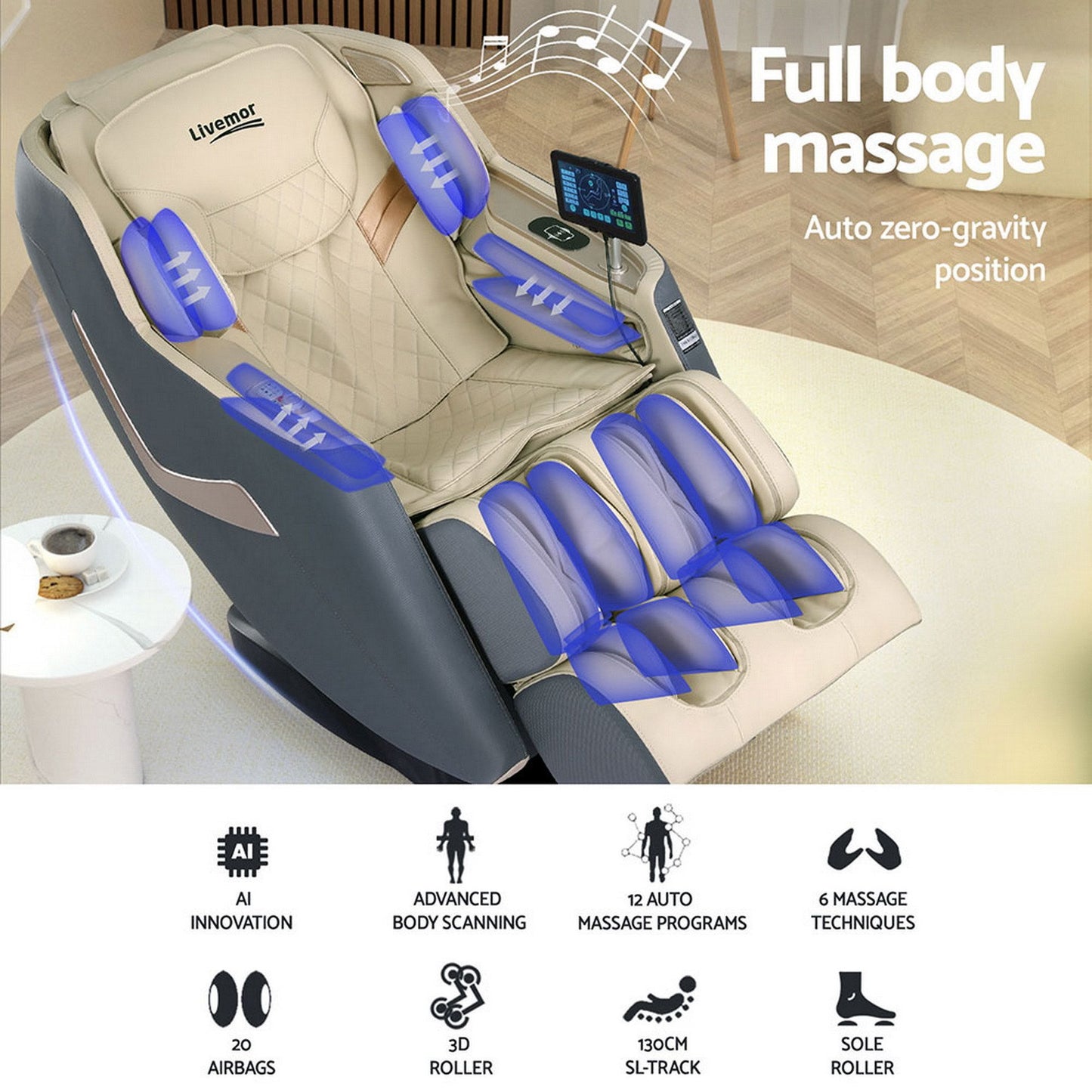 Livemor Opal 3D Massage Chair SL-Track Zero Gravity - Grey