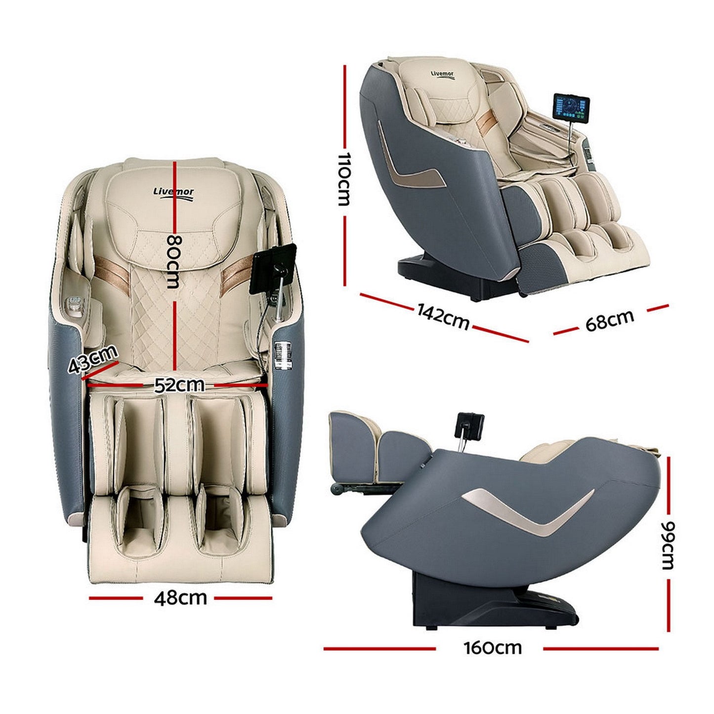 Livemor Opal 3D Massage Chair SL-Track Zero Gravity - Grey
