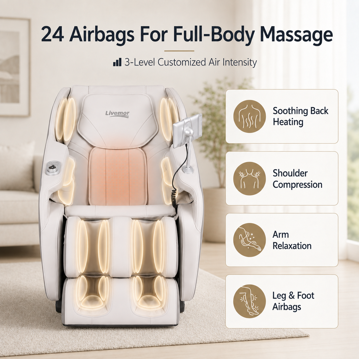 Livemor Brisa Massage Chair Zero Gravity 10-Roller - Grey