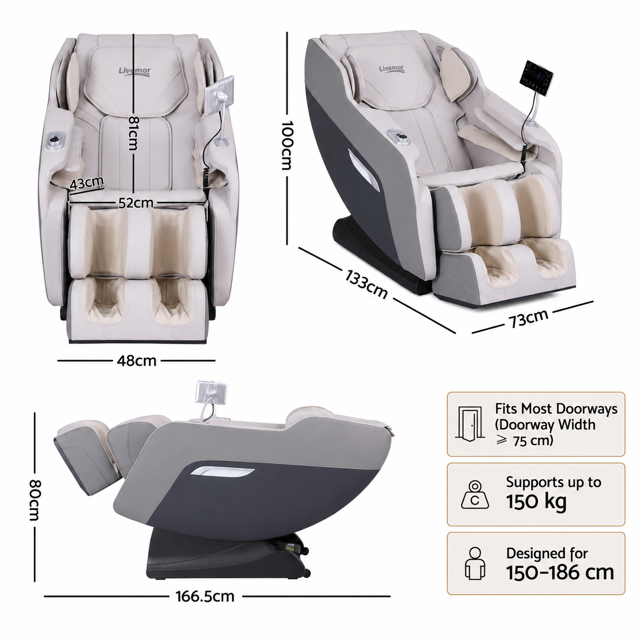 Livemor Brisa Massage Chair Zero Gravity 10-Roller - Grey