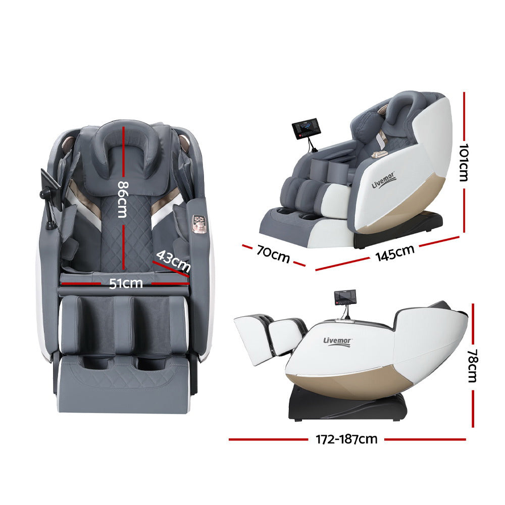 Livemor Beryl Massage Chair Zero Gravity 22 Airbags AI Voice Control Bluetooth Grey