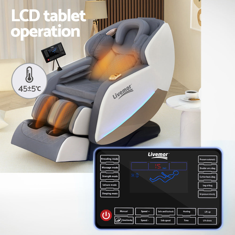Livemor Beryl Massage Chair Zero Gravity 22 Airbags AI Voice Control Bluetooth Grey