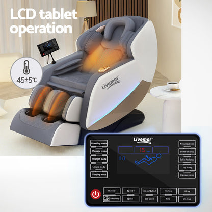 Livemor Beryl Massage Chair Zero Gravity 22 Airbags AI Voice Control Bluetooth Grey