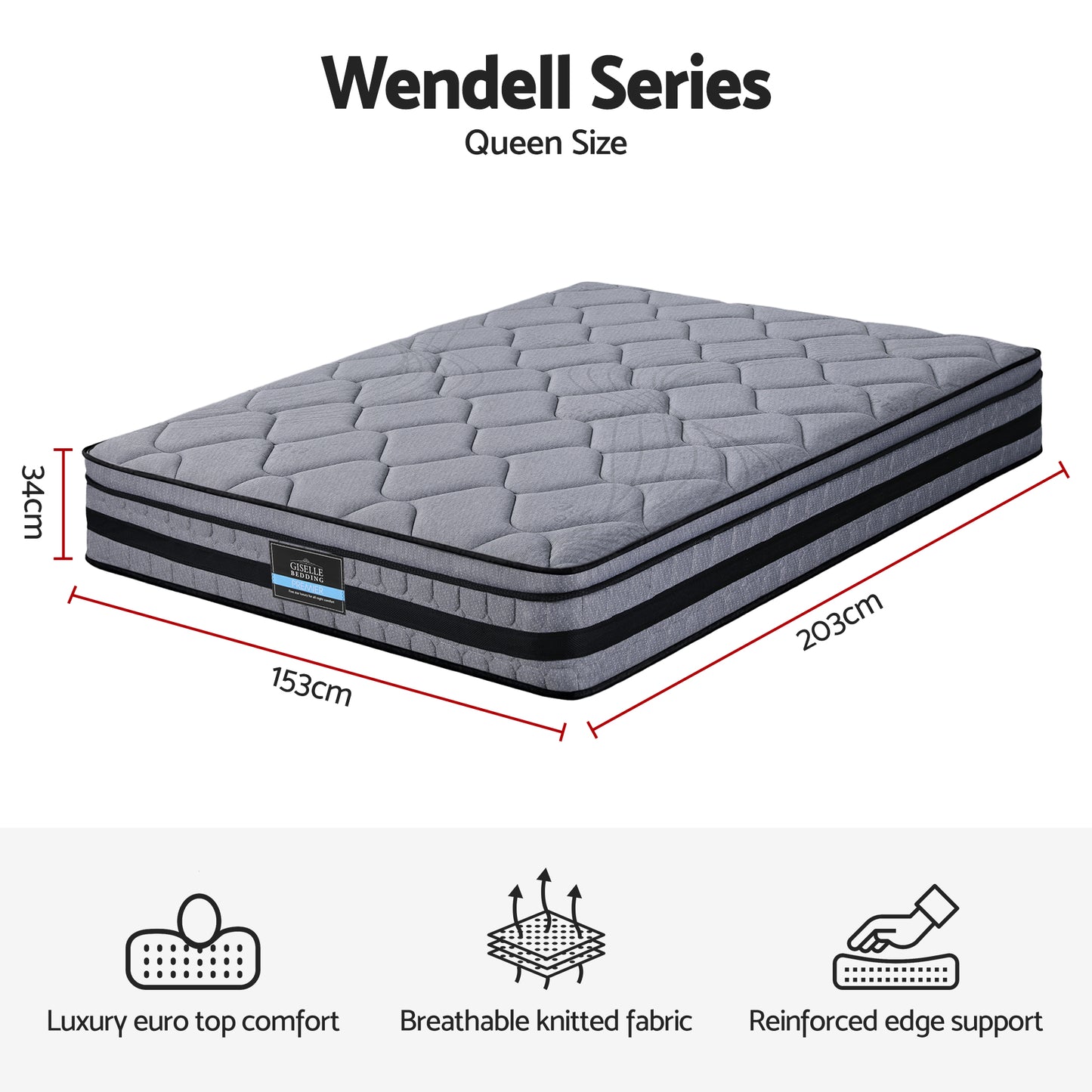 Giselle Bedding TITAN 34cm Hybrid Pocket Spring Mattress | Queen