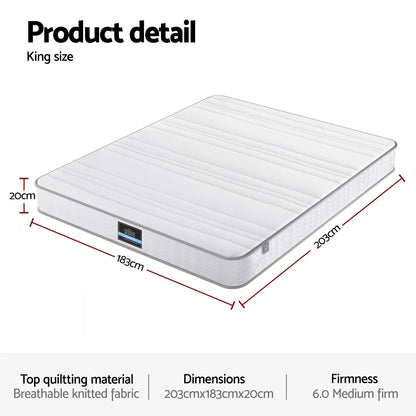 King Mattress 20cm Medium Firm Pocket Spring Egg-Crate Foam - Giselle