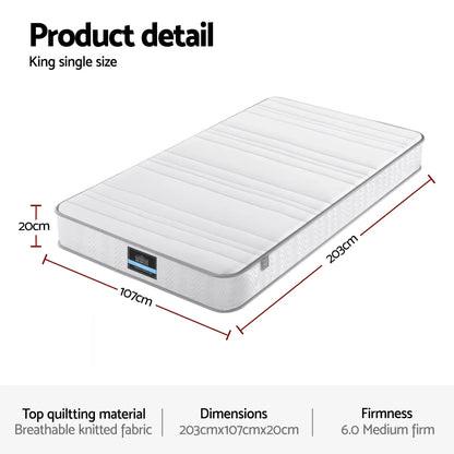 Giselle King Single Mattress 20cm with Reinforced Edge Support Egg-Crate Foam
