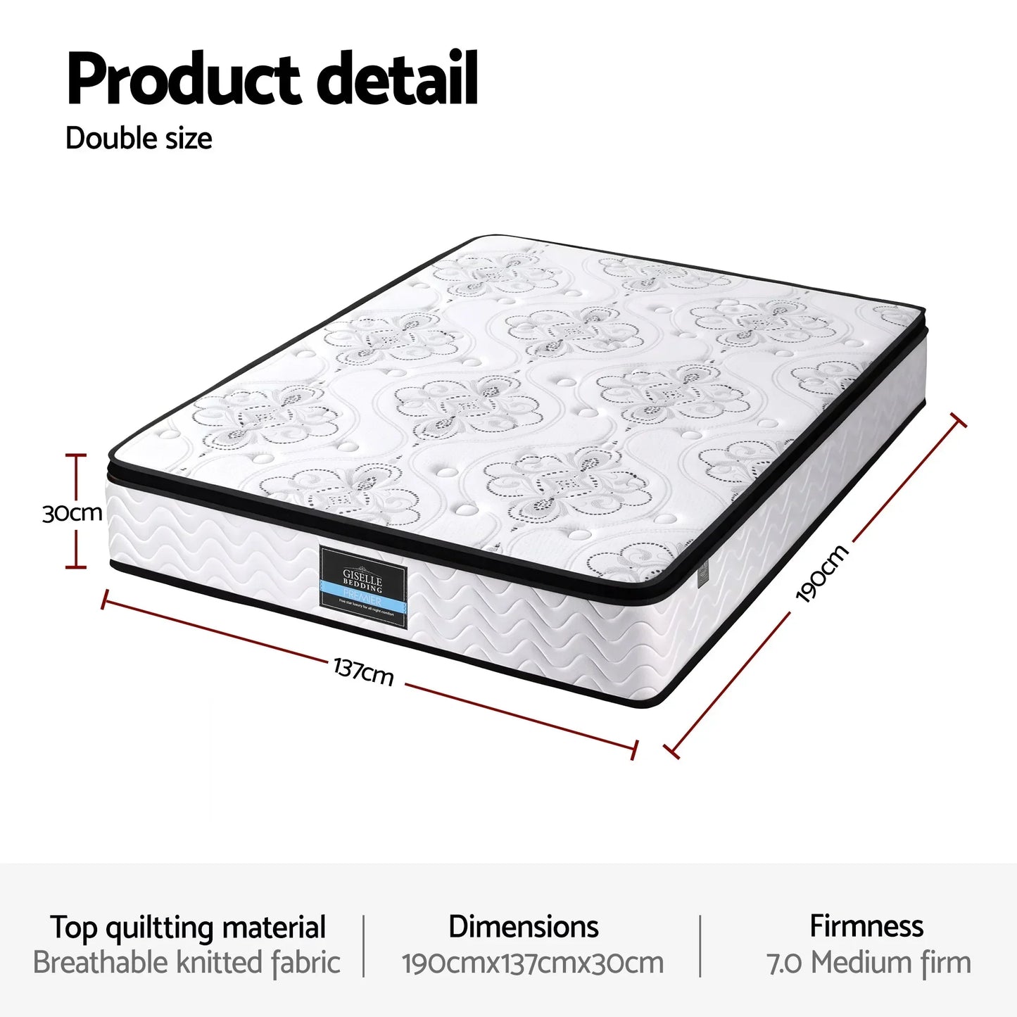 Double size mattress with floral pattern, 190x137x30cm, medium firm, available at Stacks Warehouse AU