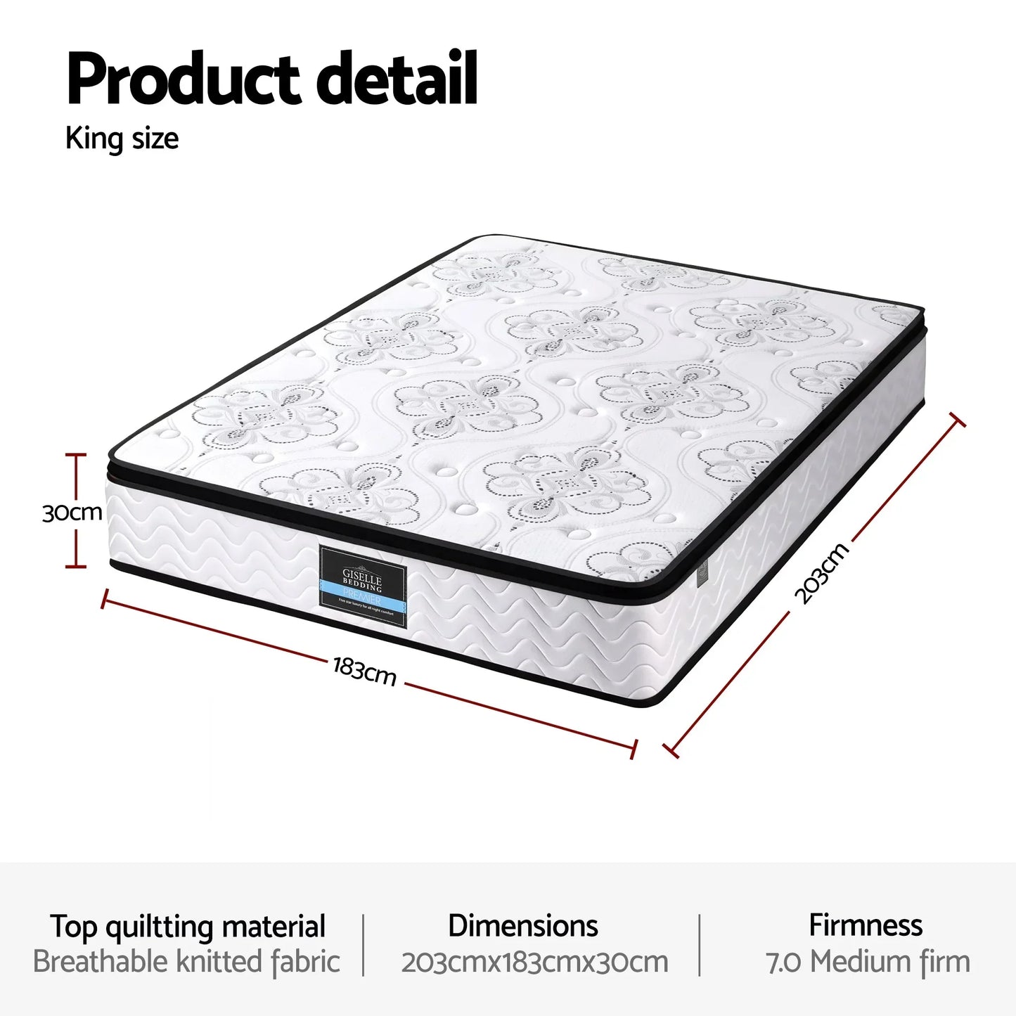 King size mattress with floral pattern, 203x183x30cm, medium firm, sold at Stacks Warehouse AU