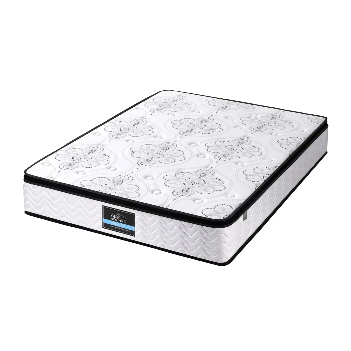 Queen size mattress with floral pattern and label, available from Stacks Warehouse online bargain store