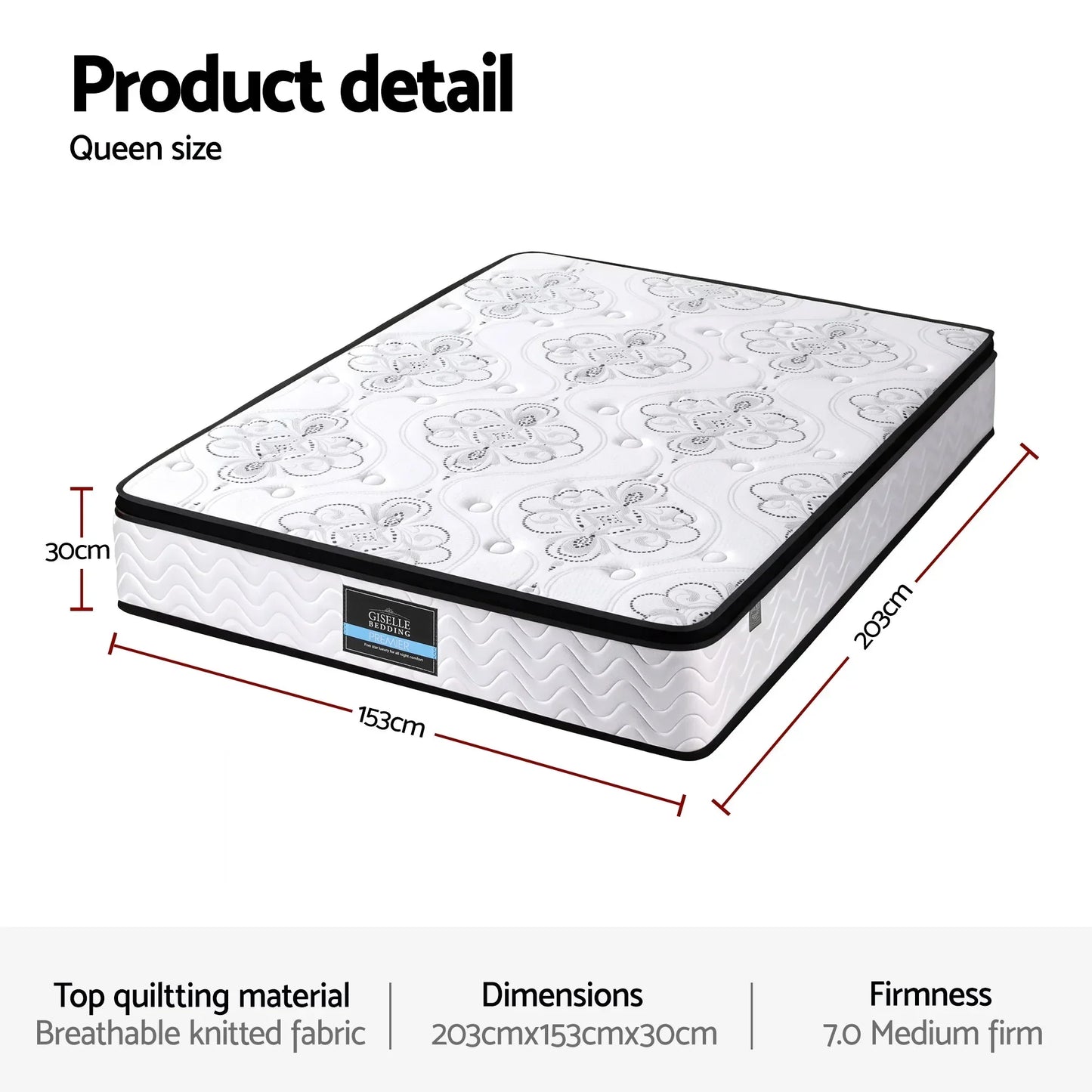 Queen size mattress with floral pattern, 203x153x30cm, medium firm, sold at Stacks Warehouse AU