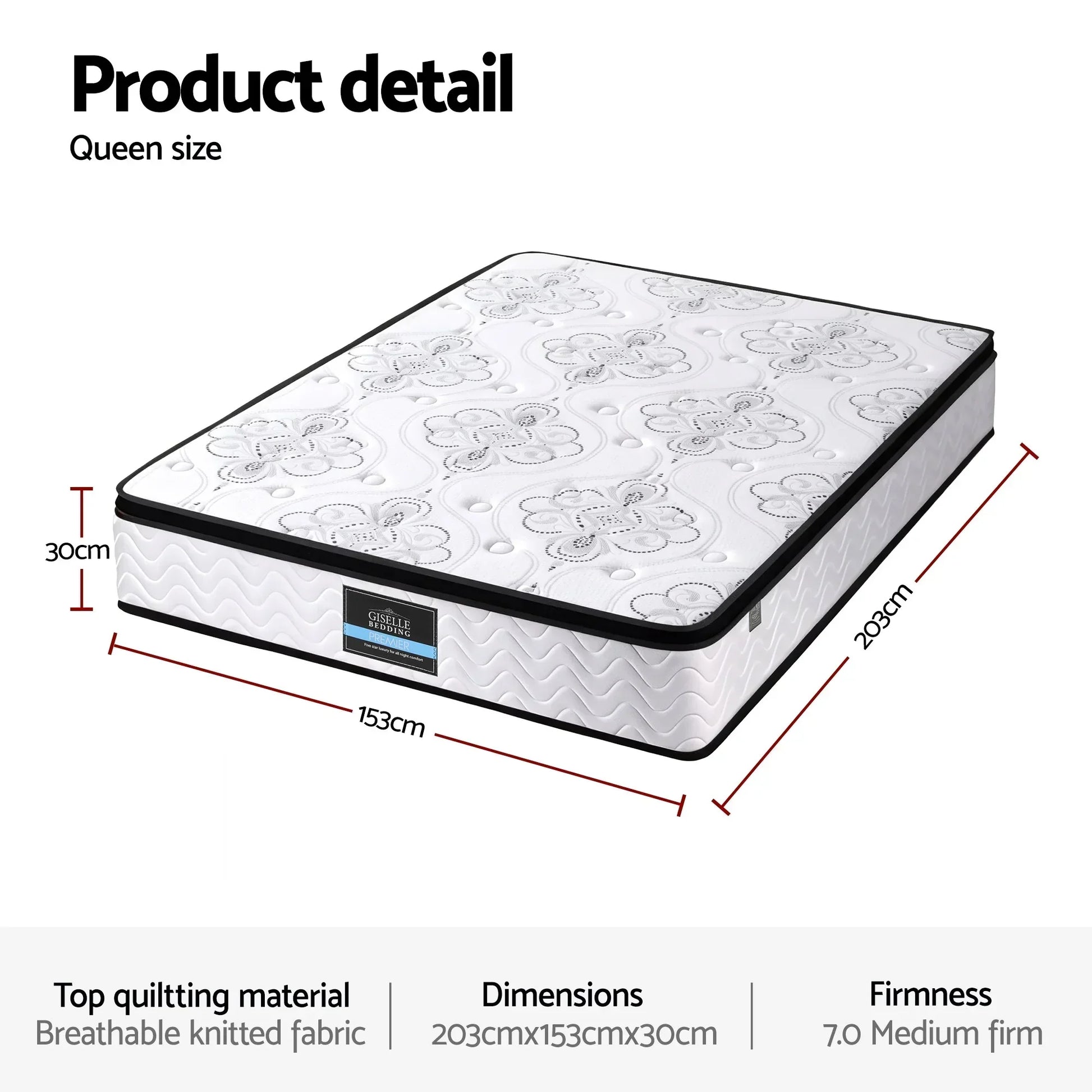Queen size mattress with floral pattern, 203x153x30cm, medium firm, sold at Stacks Warehouse AU