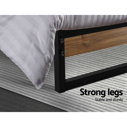 Black and dark wood single bed frame rated to a 150kg weight capacity