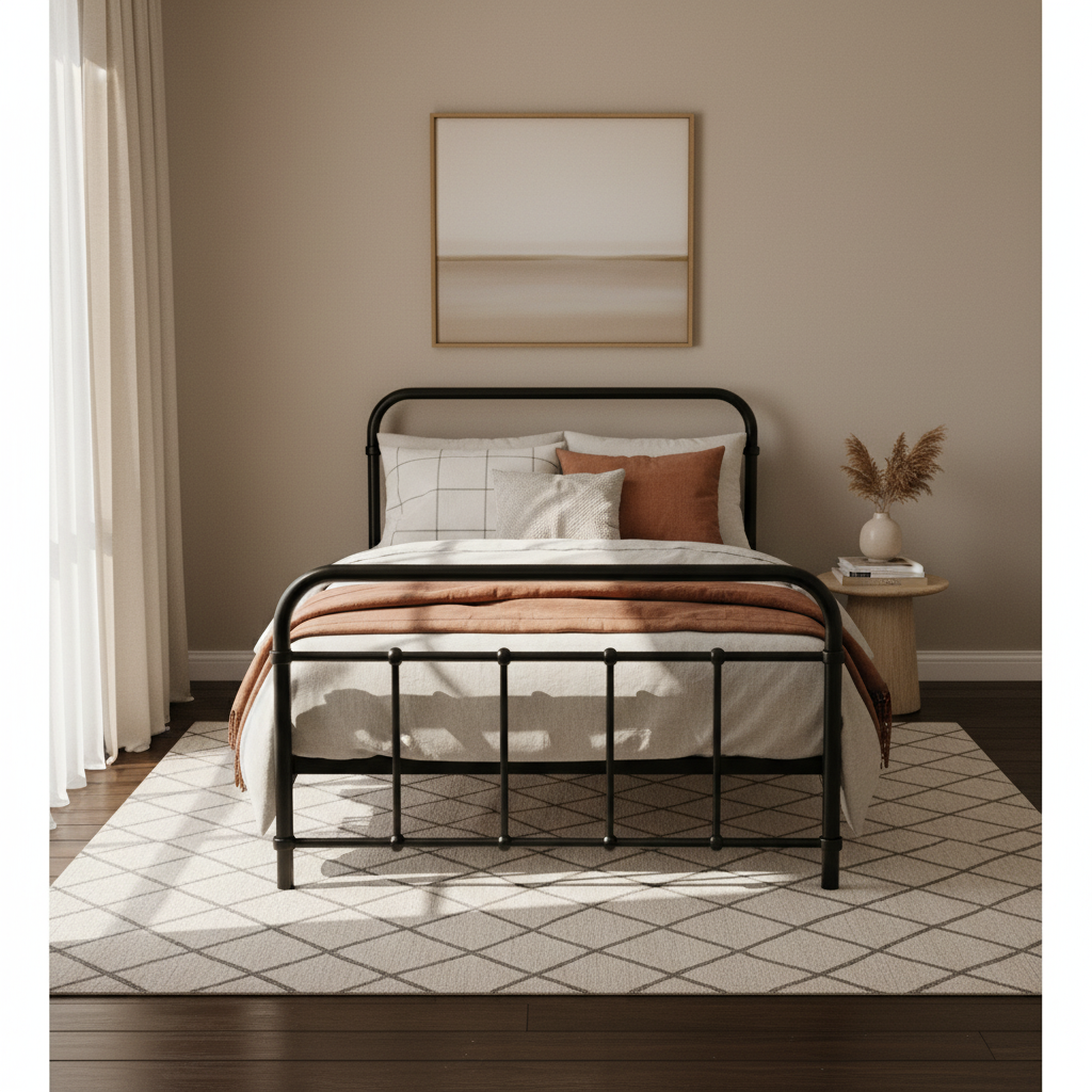Artiss LEO single bed frame in black powder-coated steel with a country style design