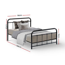 Black metal single bed frame with a metal tube slat base