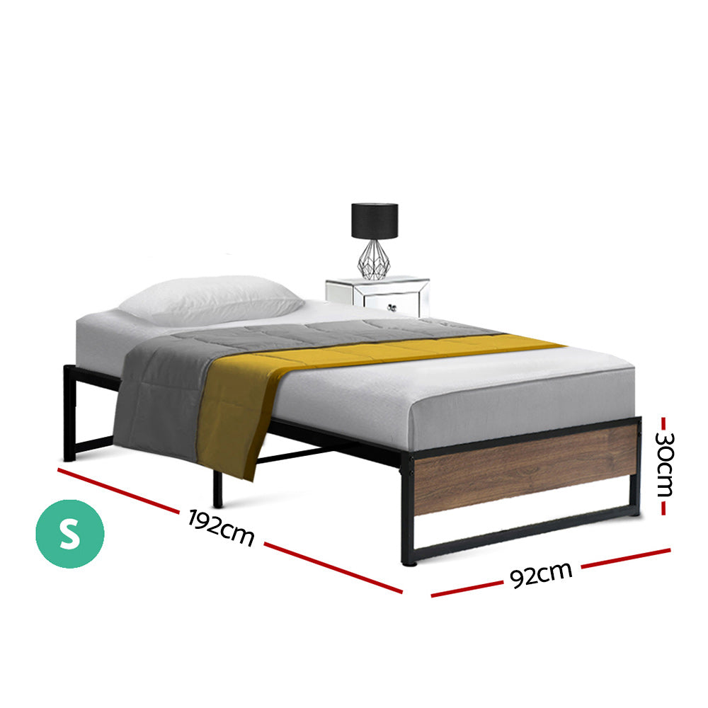 Low profile single bed base standing 30cm tall, 192cm long and 92cm wide