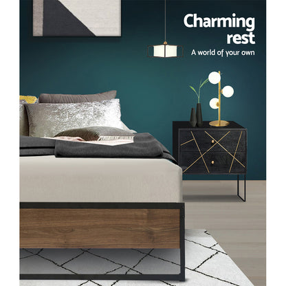 Black bed base built from powder-coated steel and 15mm thick MDF with PVC