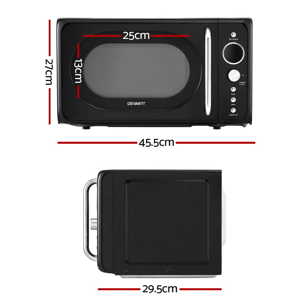 Devanti 20L black microwave oven with 8 auto cook menus