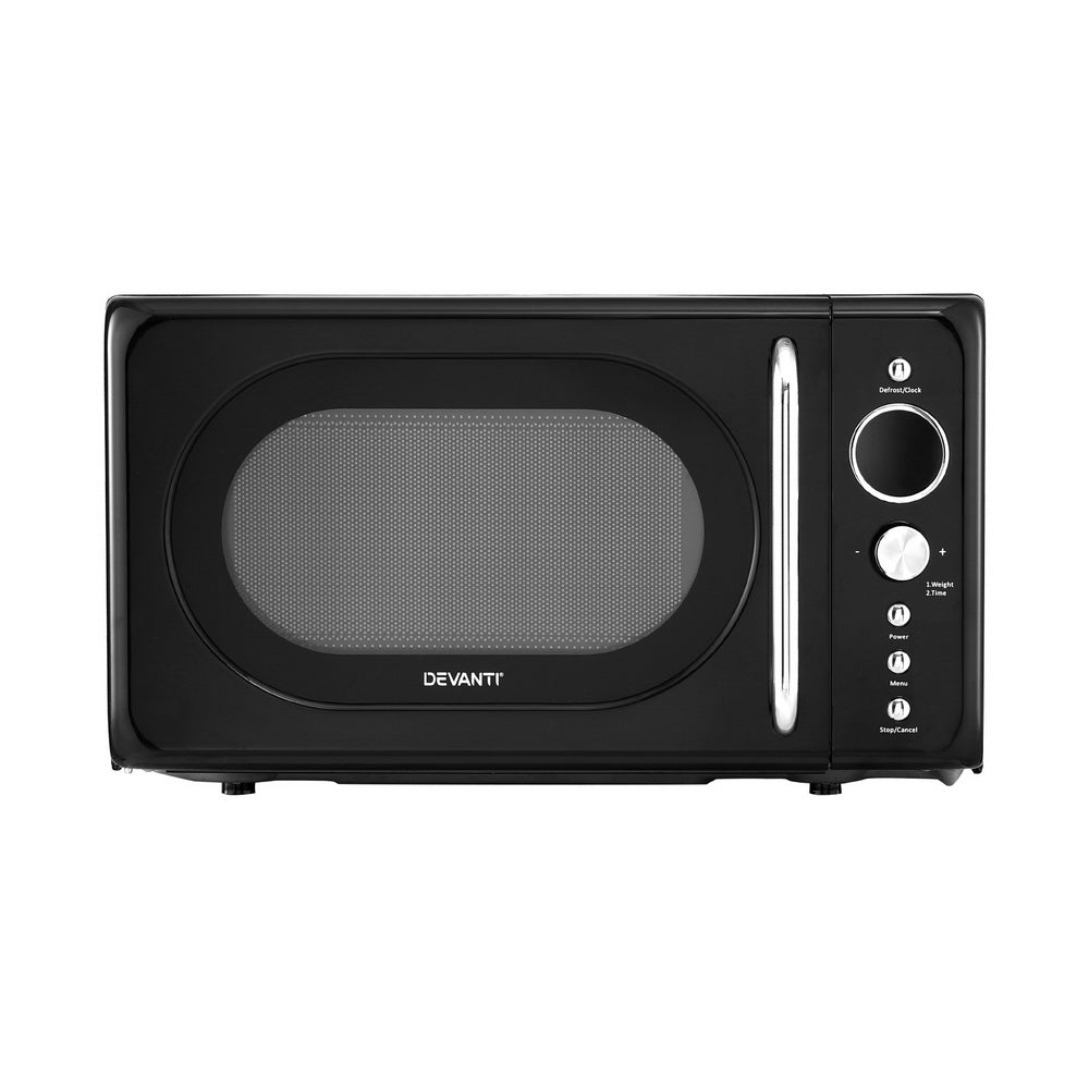 Devanti 20L black microwave oven, 700W with green LED screen