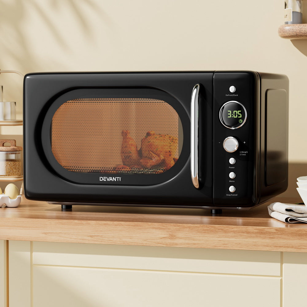 Devanti 20L black countertop microwave oven, 45.5 x 29.5 x 27cm