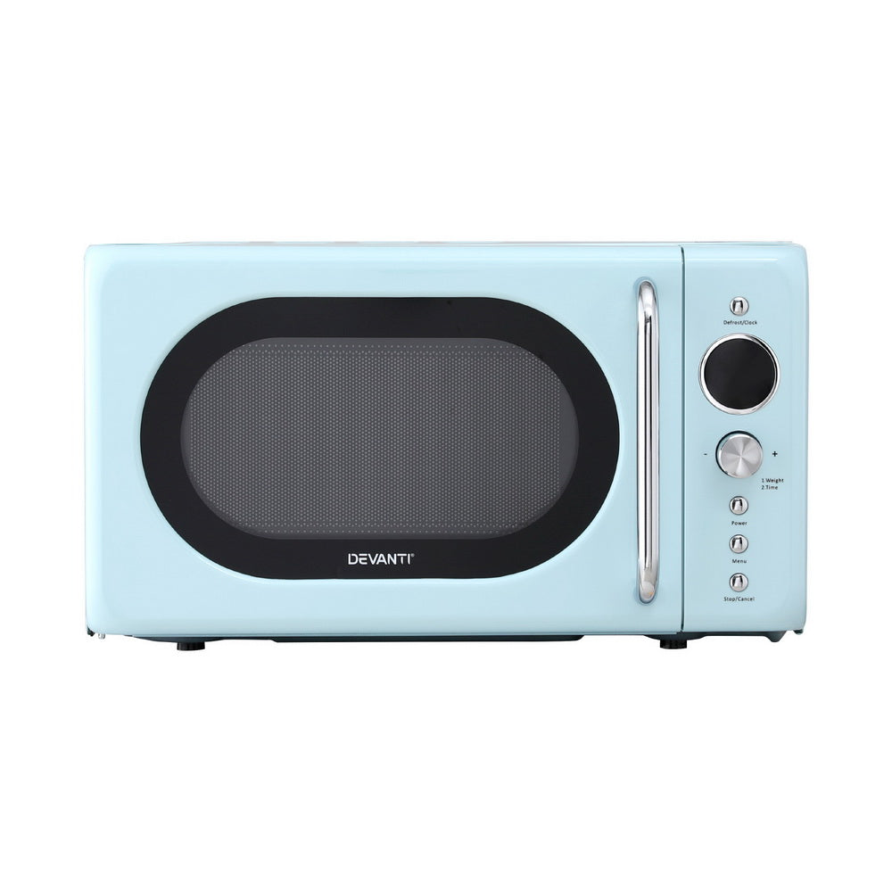 Devanti 20L 700W blue microwave oven with green LED screen