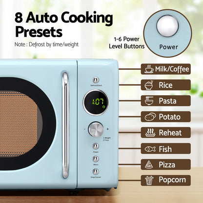 Devanti 20L 700W blue microwave oven with 245 mm glass turntable