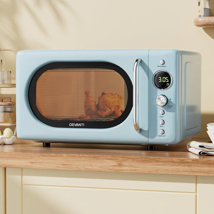 Devanti 20L 700W blue countertop microwave oven, 45.5 x 29.5 x 27cm