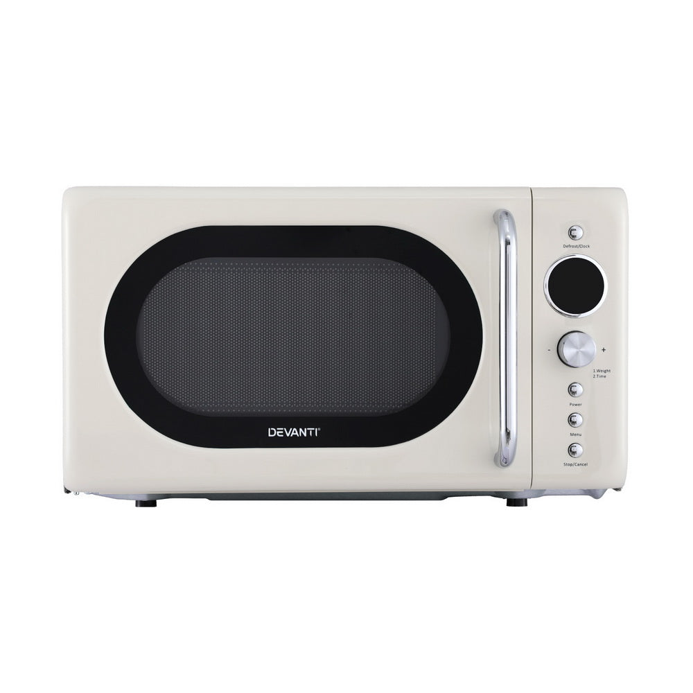 Devanti 20L cream microwave oven, 700W with green LED screen