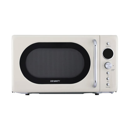 Devanti 20L cream microwave oven, 700W with green LED screen