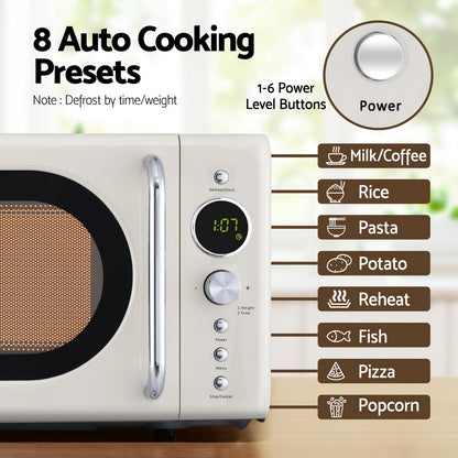 Devanti 20L cream microwave oven with 245 mm glass turntable
