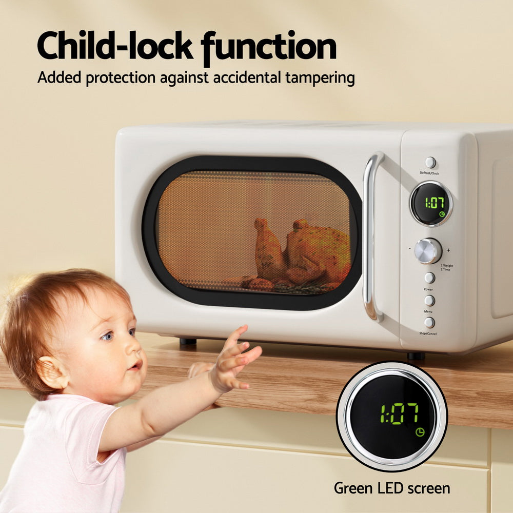 Devanti 20L cream microwave oven with 24 hour timer