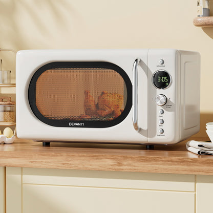 Devanti 20L cream countertop microwave oven, 45.5 x 29.5 x 27cm