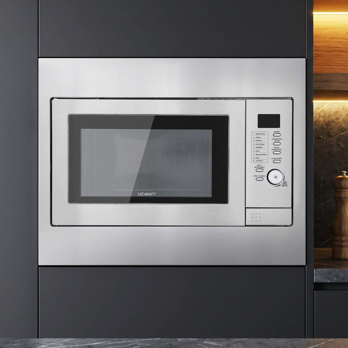 Devanti 30L built in microwave oven in silver