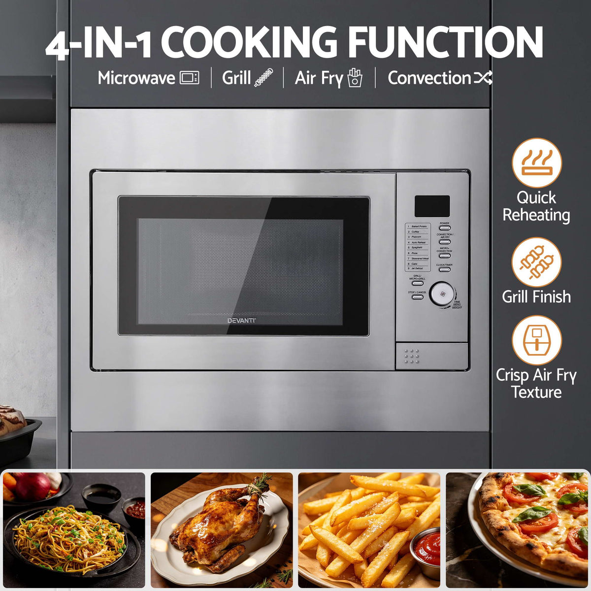 Devanti 30L built in microwave oven with 9 auto cooking presets