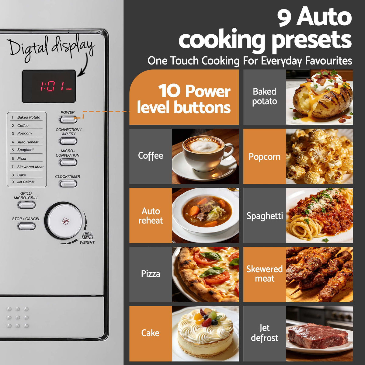 Devanti 30L built in microwave oven with glass turntable and air fry tray