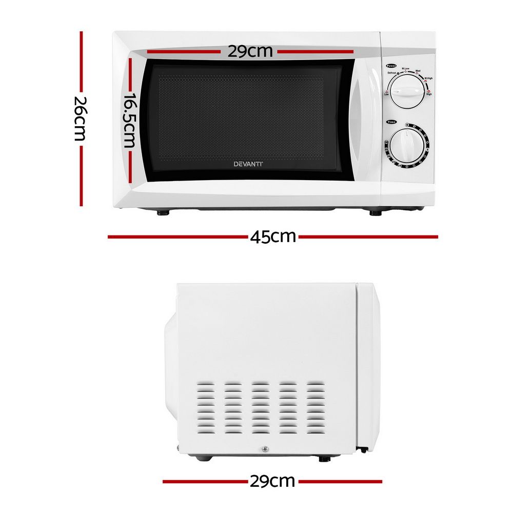 Devanti 20L 700W white microwave oven with 6 power levels and speed defrost