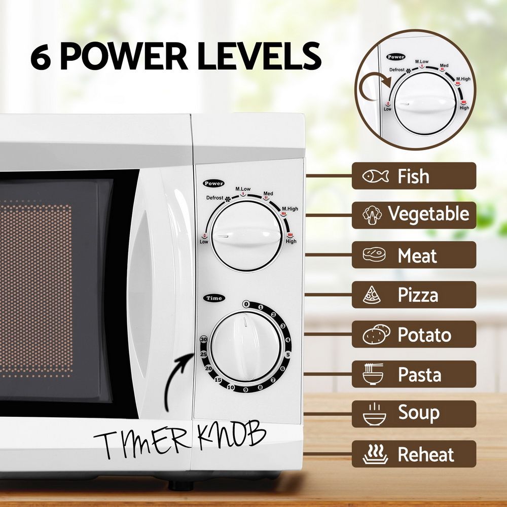 Devanti 20L 700W white microwave oven with LED screen and cooking end signal