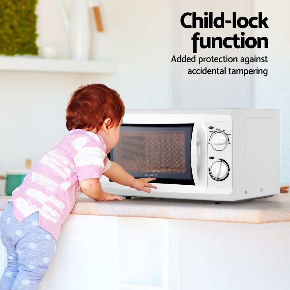 Devanti 20L 700W white microwave oven with white painted cavity and outer case