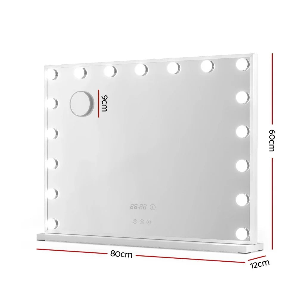 Makeup Mirror 80x60cm Hollywood LED Light Tabletop White - Embellir Vanity