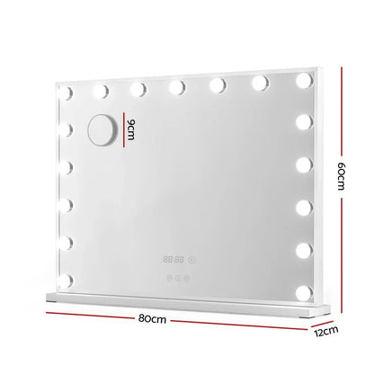 Makeup Mirror 80x60cm Hollywood LED Light Tabletop White - Embellir Vanity