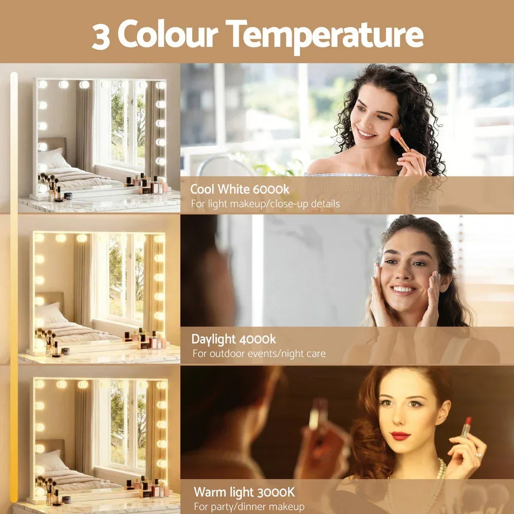 Makeup Mirror 80x60cm Hollywood LED Light Tabletop White - Embellir Vanity