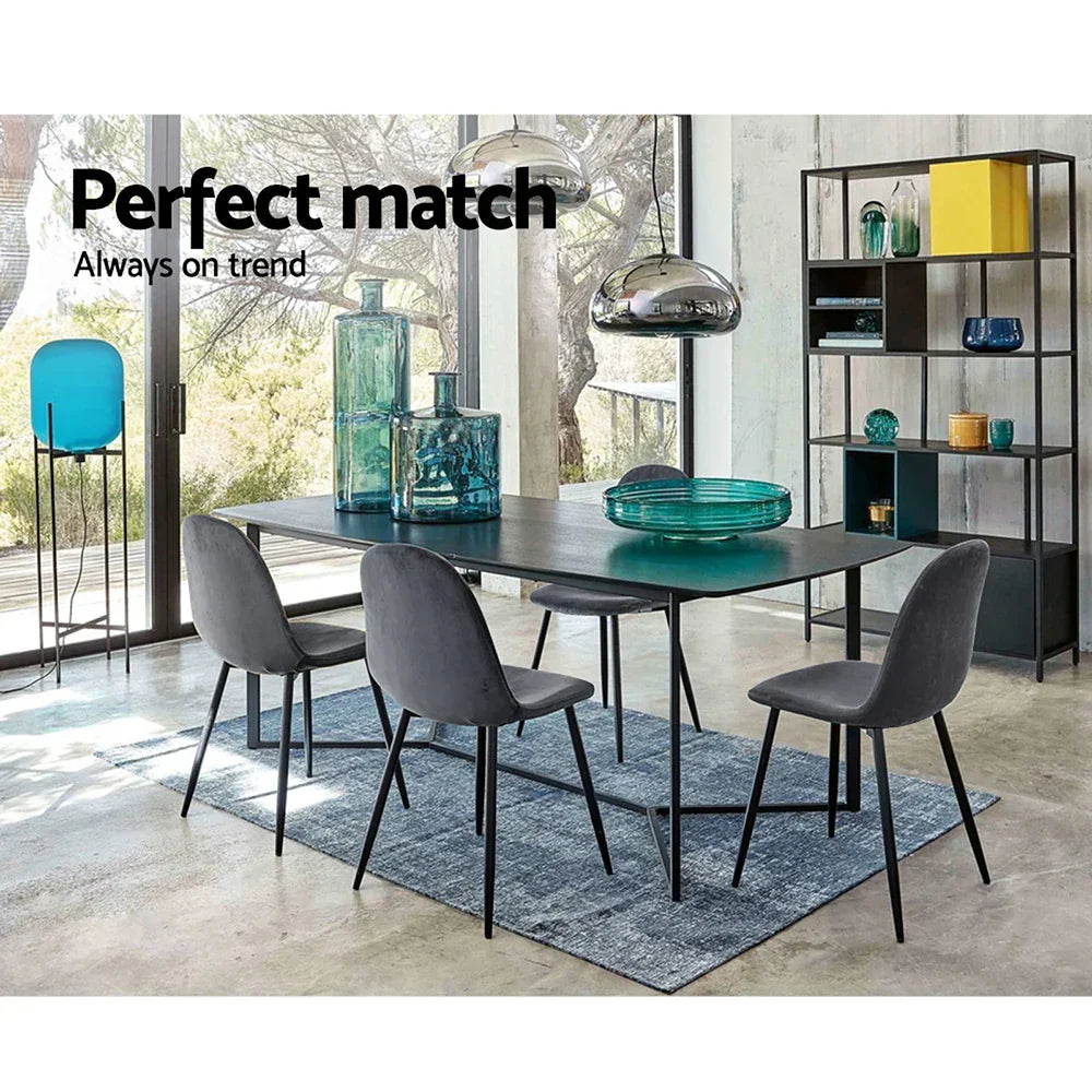 Artiss Dining Chairs Set of 4 Velvet Curved Slope Grey - Flea Market