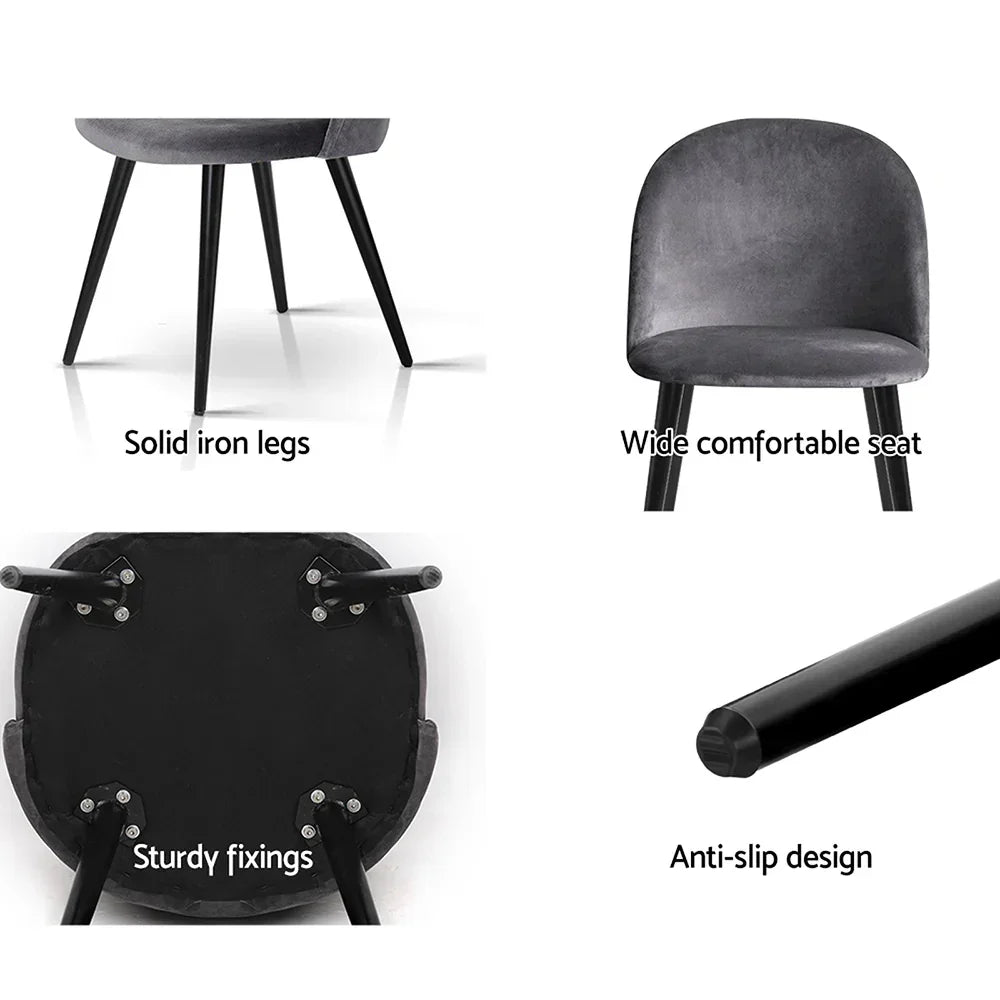 Artiss Dining Chairs Set of 2 Velvet Solid Curved Dark Grey - Flea Market